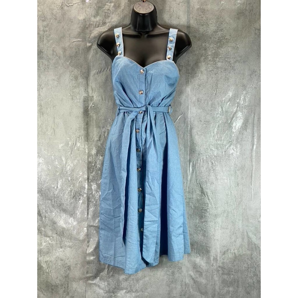 NY Collection Women's Petite Light Denim Embellished Chambray Sundress SZ P/L
